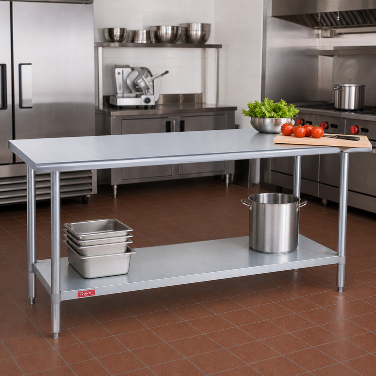Product image #2 for Duke 72-Inch Stainless Steel Work Table with Galvanized Undershelf, 30-Inch Deep, Flat Top