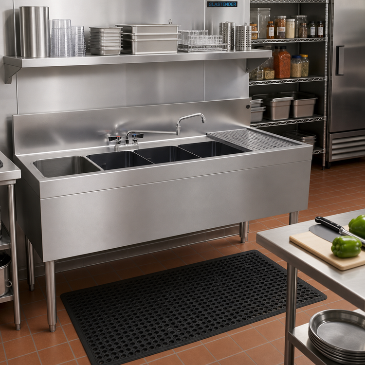 Product image #2 for Glastender Four-Compartment 24-Inch Deep Underbar Sink Unit with Right Drainboard, 60-Inch Wide