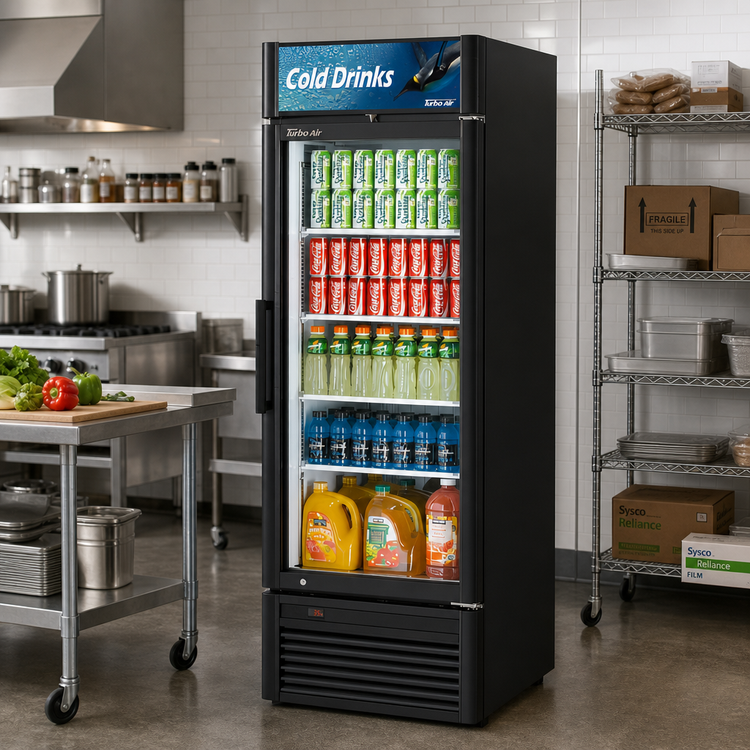 Product image #3 for Turbo Air Super Deluxe 1-Section Self-Contained Swing Door Glass Door Merchandiser Refrigerator, 19.4 Cu. Ft., Bottom-Mount Compressor