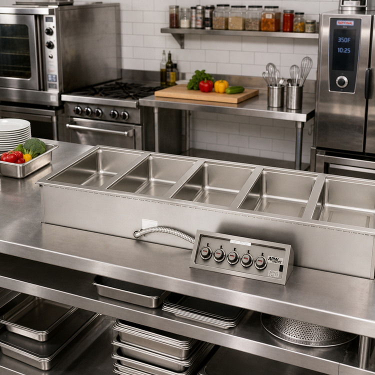 Product image #2 for APW Wyott HFW-5DS 5-Well Drop-In Electric Hot Food Well with Drain, Wet/Dry Operation, Infinite Controls