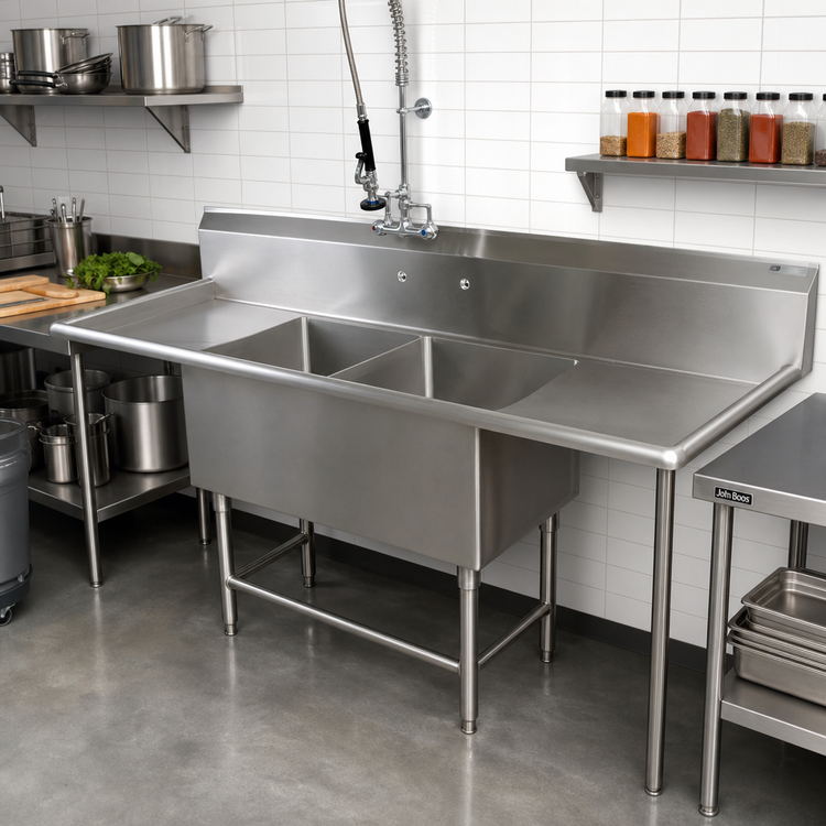 Product image #2 for John Boos Pro-Bowl 2-Compartment Stainless Steel Sink with Left and Right Drainboards
