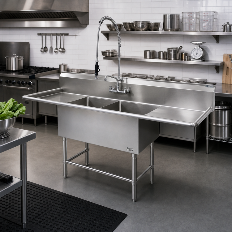 Product image #2 for John Boos Pro-Bowl 2-Compartment Stainless Steel Sink with Left and Right Drainboards