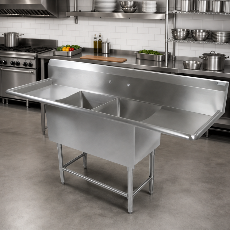 Product image #2 for John Boos Pro-Bowl 2-Compartment Stainless Steel Sink with Left and Right Drainboards