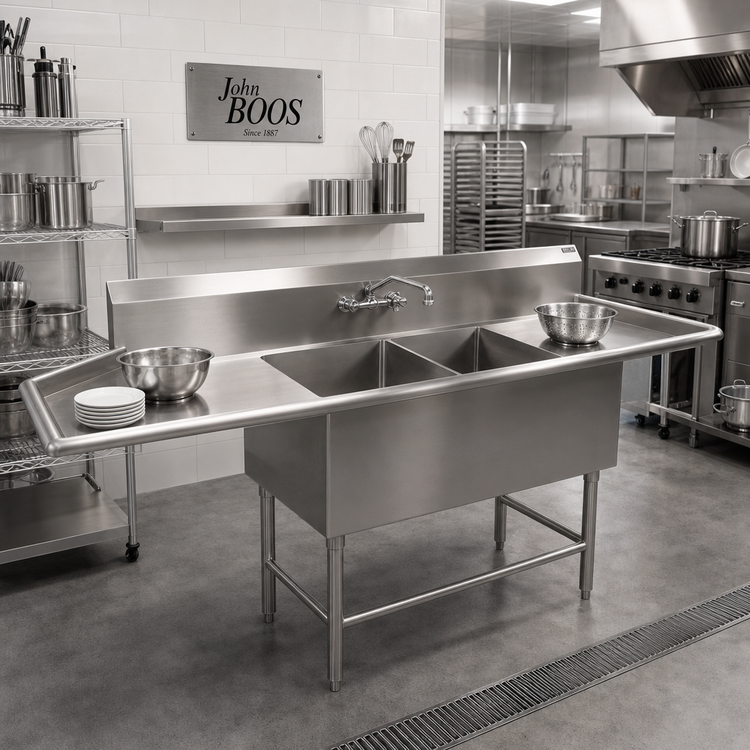 Product image #2 for John Boos Pro-Bowl 2-Compartment Stainless Steel Sink with Left and Right Drainboards