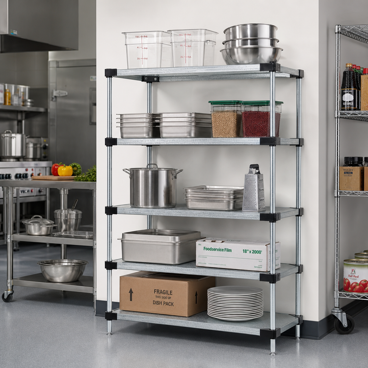 Product image #2 for Quantum Stationary Solid Shelving Starter Kit, 30"W x 18"D x 54"H, 5 Shelves