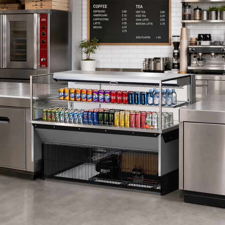 Product image #3 for Turbo Air Low-Profile Drop-In Horizontal Open Refrigerated Display Case with Glass Side Panels, 13 Cu. Ft.