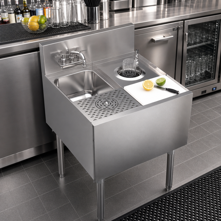 Product image #2 for Krowne Royal Series 24-Inch Underbar Speed Station Sink with Glass Rinser, Tool Well, and Cutting Board