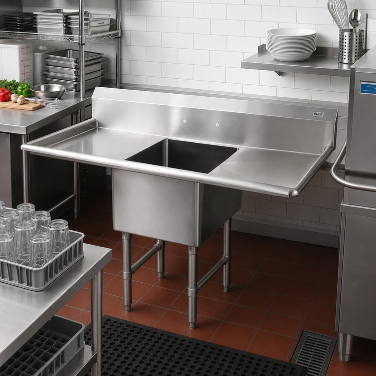 Product image #2 for John Boos B-Series 1-Compartment Sink with Left and Right Drainboards, 55-1/4 Inch x 25-1/2 Inch, 16-Gauge Stainless Steel