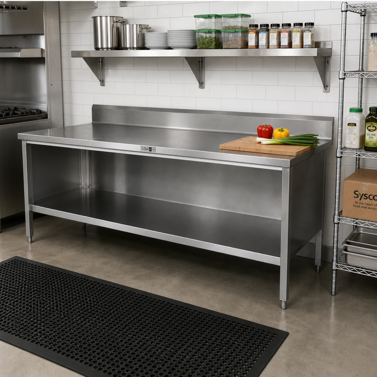 Product image #2 for John Boos Open Front Cabinet Base Stainless Steel Work Table, 120 x 30 Inches, 5 Inch Backsplash