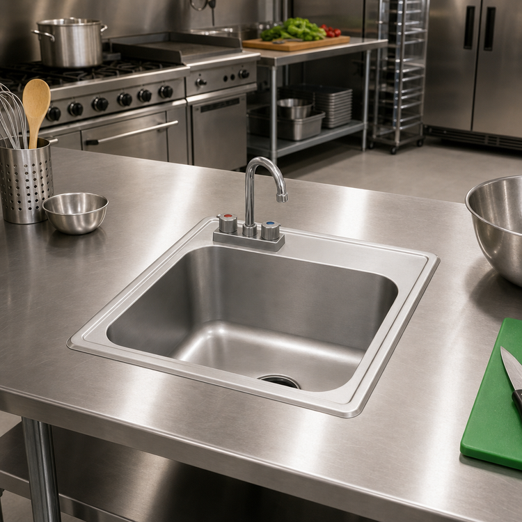 Product image #2 for Eagle Group Self-Rimming Drop-In Sink with 4-Inch O.C. Deck Mount Faucet, Basket Drain, 1 Compartment, 24 x 24 x 13-1/2 Bowl