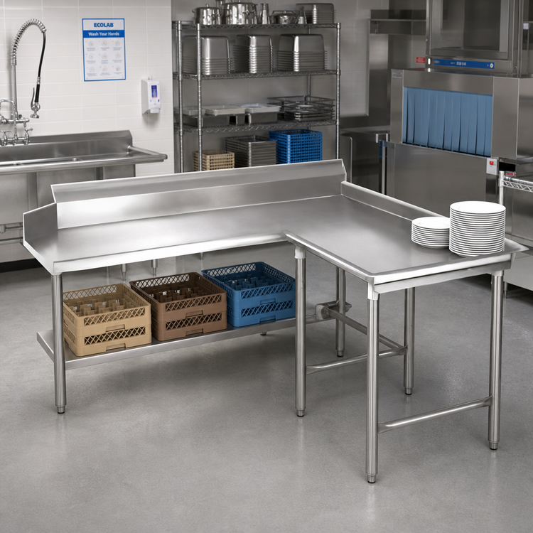 Product image #2 for Eagle Group Right-Hand Island Clean Dishtable, 120-Inch x 60-Inch, 30-Inch Working Depth, 16-Gauge 304 Stainless Steel