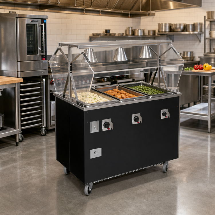 Product image #2 for Vollrath 2-Series Affordable Portable 60-Inch Wide Deluxe 4-Well Mobile Hot Food Station with Enclosed Base and Breath Guard
