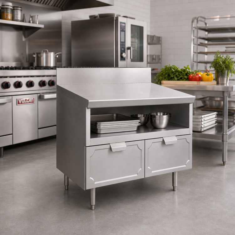 Product image #2 for La Rosa 18 Inch x 28 Inch Utility Stand Dry-Drawer Base with Undershelf, Stainless Steel Top and Rear Splash