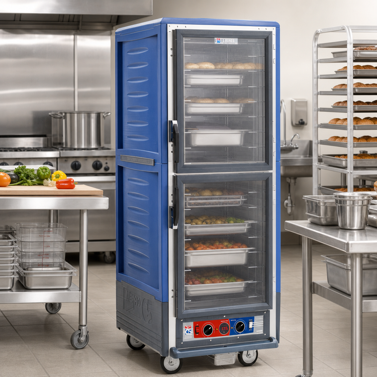 Product image #2 for Metro C5 3 Series Full-Height Combination Heated Holding & Proofing Cabinet with Blue Insulation Armour, Dutch Clear Polycarbonate Doors, and Fixed Wire Slides