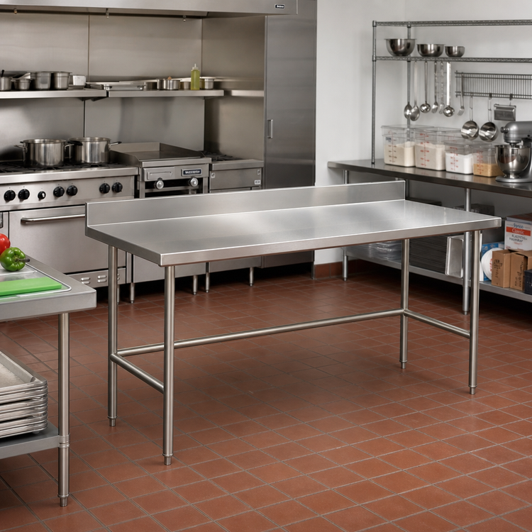 Product image #2 for Advance Tabco 144-Inch x 30-Inch 304 Stainless Steel Work Table with 5-Inch Backsplash