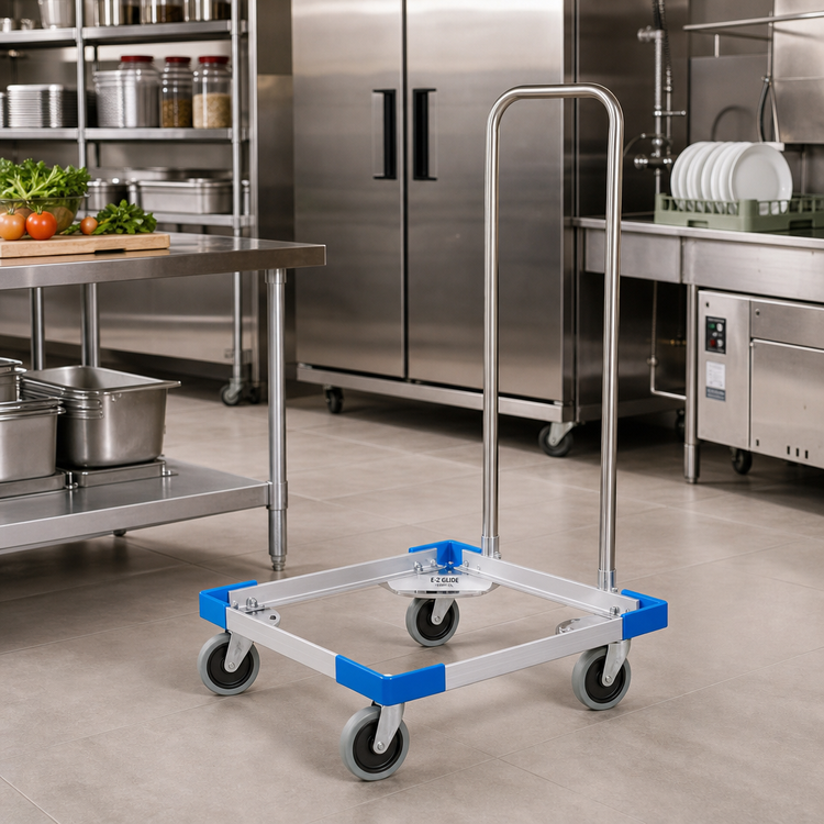 Product image #2 for E-Z Glide Aluminum Open Frame Dish Rack Dolly with Push Handle, 300 lb Capacity, Blue