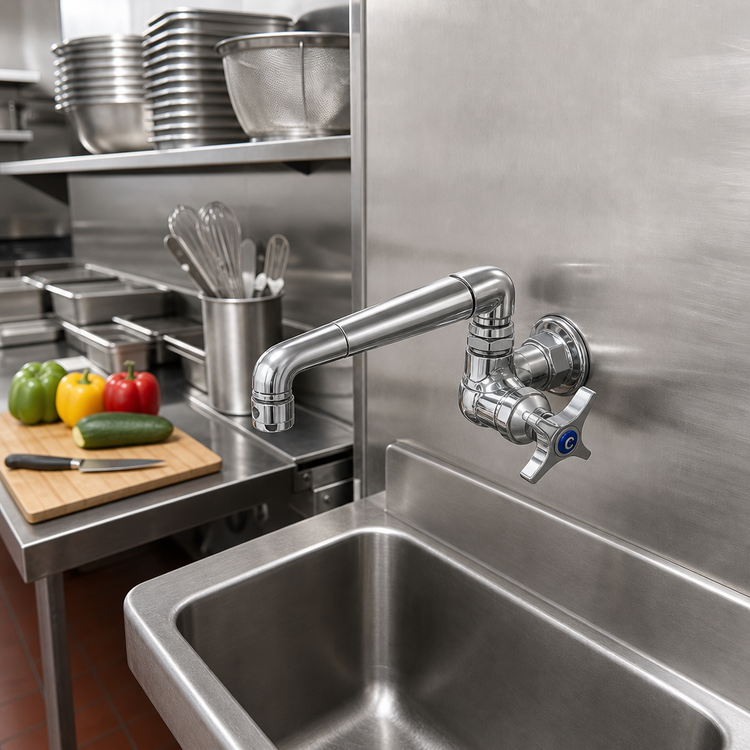 Product image #2 for T&S Brass B-0216 Wall-Mount Single-Temperature Pantry Faucet with 6-Inch Swivel Cast Spout
