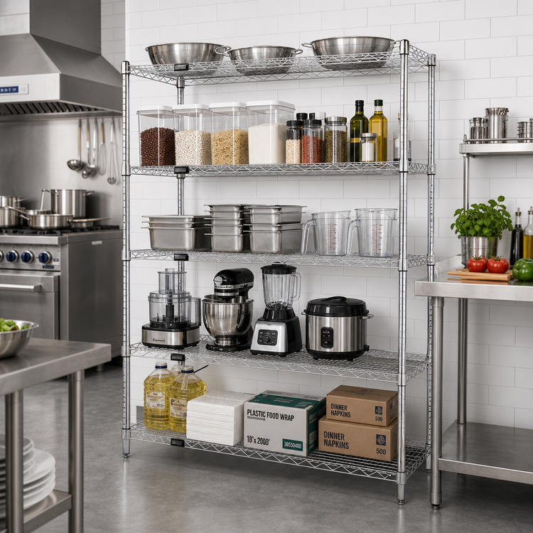 Product image #2 for Quantum 72"W x 12"D x 74"H Chrome Wire Shelving Starter Kit, 5 Shelves