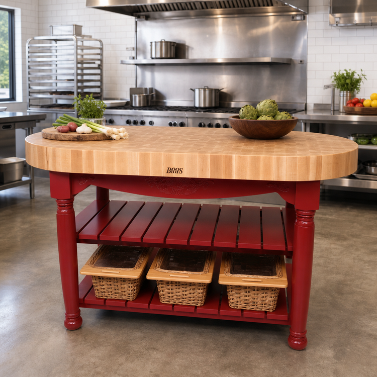 Product image #3 for John Boos Boos Block Oval Harvest Table with End-Grain Maple Top and Wicker Baskets