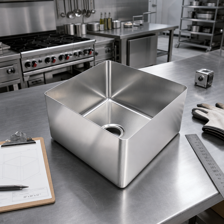 Product image #2 for 20 x 20 x 12 Single-Compartment Weld-In Sink Bowl, 16-Gauge 304 Stainless Steel