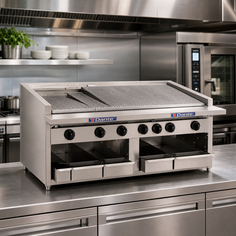 Product image #2 for Dante Series 60-Inch Countertop Gas Radiant Charbroiler with Free-Floating Round Rod Top Grate