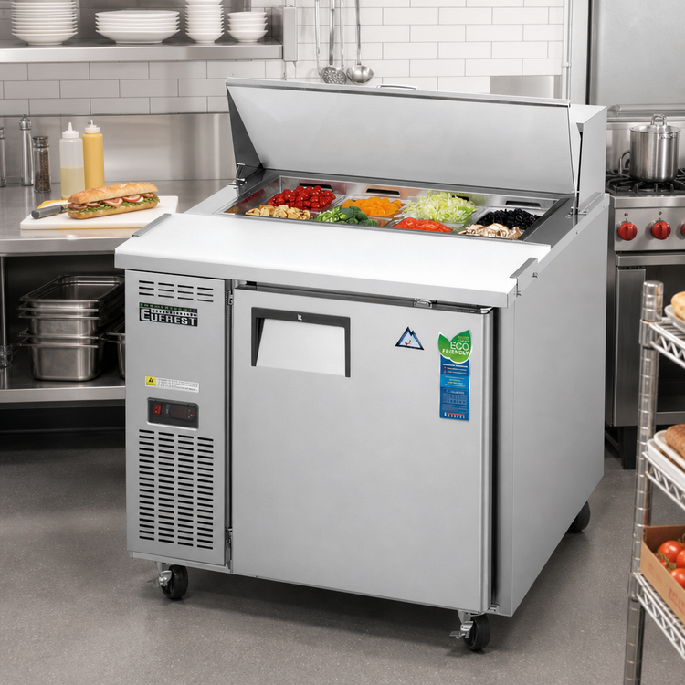 Product image #2 for Everest Refrigeration EPR1-24 Side-Mounted Refrigerated Sandwich Prep Table, 35-5/8" W x 24" D, 6 Cu. Ft., 1 Door