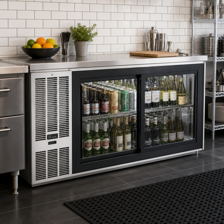 Product image #3 for Perlick SDPS60 Two-Section Pass-Thru Sliding Glass Door Back Bar Cooler, 60 Inch, Self-Contained Side-Mount Refrigeration