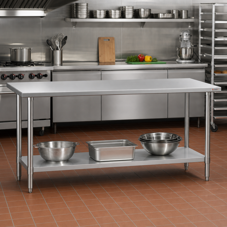 Product image #2 for Eagle Spec-Master 144-Inch W x 30-Inch D Stainless Steel Flat Top Work Table with Adjustable Undershelf