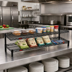 Thumbnail image #2 for Eagle Group QuadTruss FCM1454BL 2-Tier Front Case Merchandise Cantilever Wire Shelving Unit, 54W x 14D x 14H, Black Epoxy