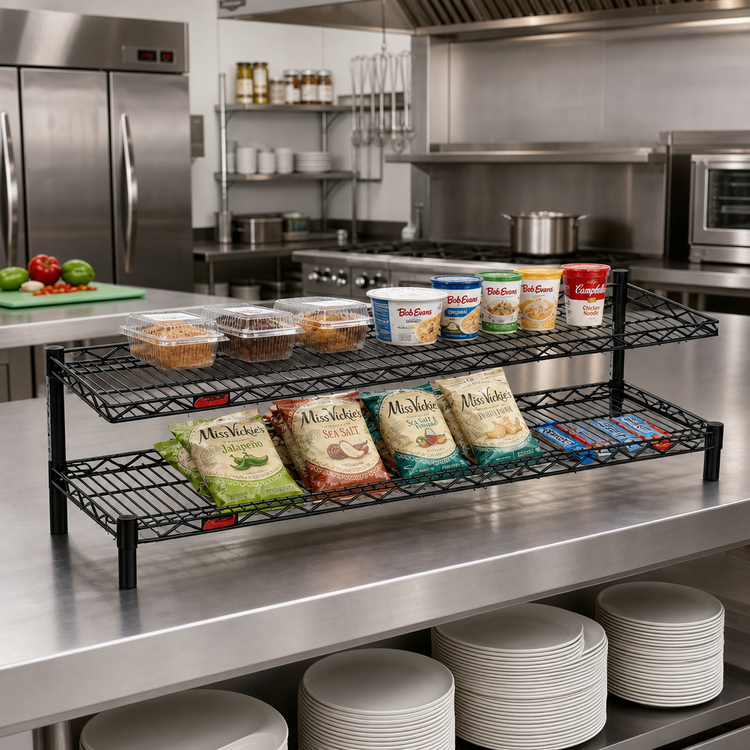 Product image #2 for Eagle Group QuadTruss 2-Tier Front Case Merchandise Cantilevered Wire Shelving Unit, 54W x 14D x 14H, Black Epoxy