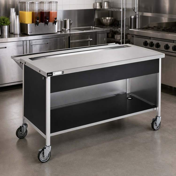 Product image #2 for Atlas Metal CAU-3 50-Inch Mobile Modular Beverage Serving Counter with Stainless Steel Top and Urn Drain