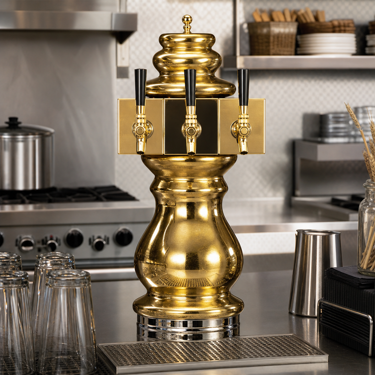 Product image #2 for Glastender Braumeister 3-Faucet Air-Cooled Draft Dispensing Tower with Polished Brass Finish