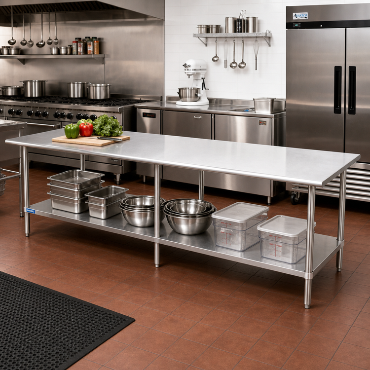 Product image #2 for 120 Inch x 30 Inch Stainless Steel Work Table with Reinforced Top and Adjustable Undershelf