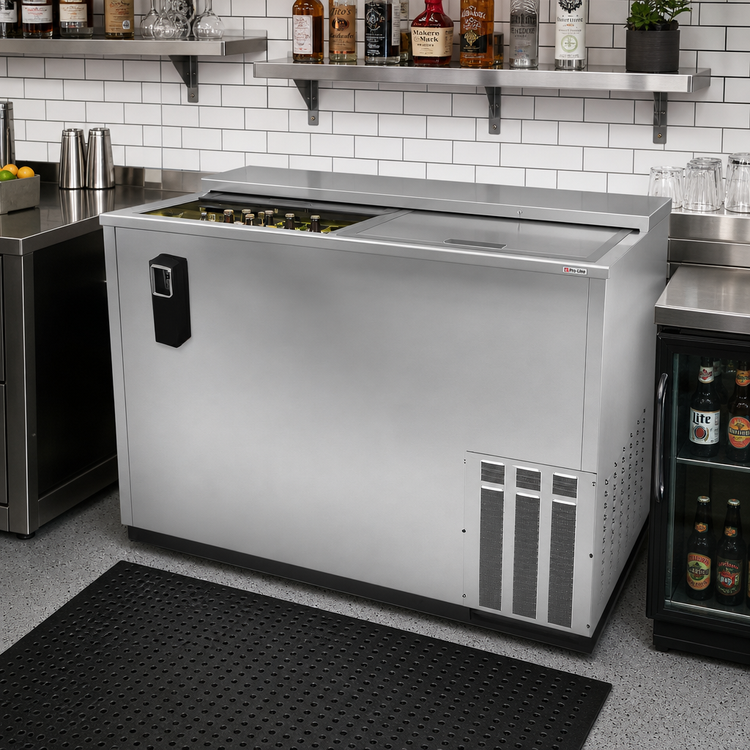 Product image #2 for Pro-Line 50-Inch Deep Well Horizontal Flat Top Bottle Cooler, Stainless Steel, Self-Contained Refrigeration