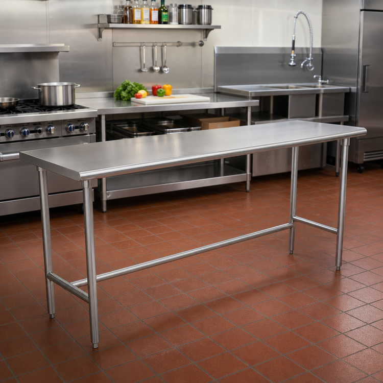 Product image #2 for Advance Tabco 84-Inch x 24-Inch 304 Stainless Steel Flat Top Work Table with Galvanized Open Base