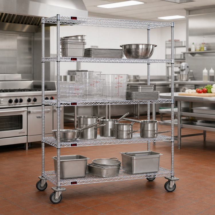Product image #2 for Eagle Group 4-Tier Chrome Wire Dolly Truck with 48 x 24 Shelves and 5-Inch Swivel Casters