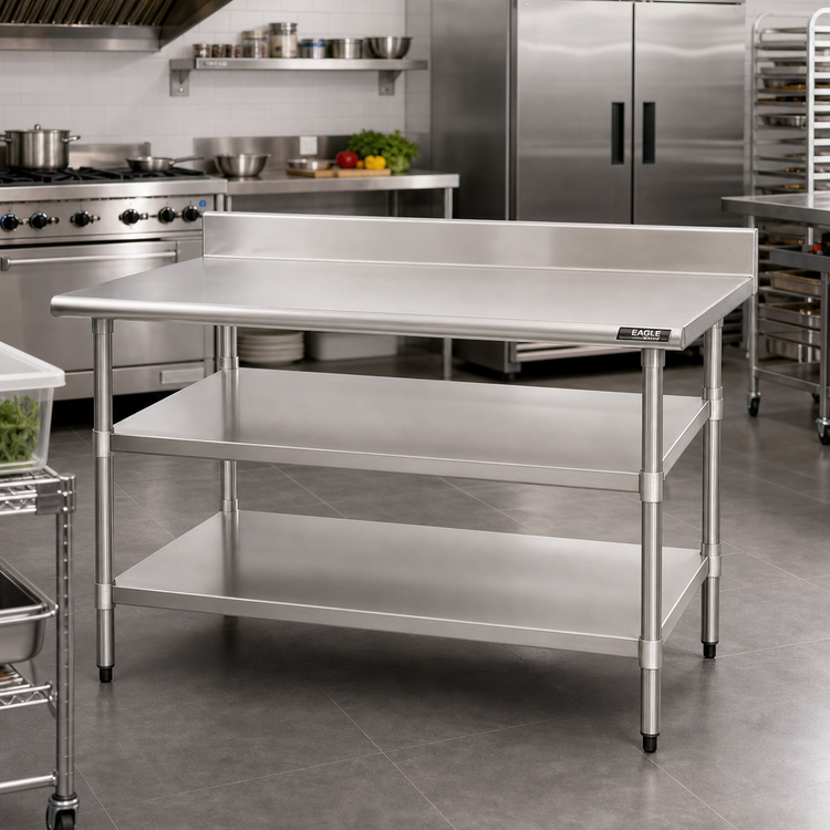 Product image #2 for Eagle Group Adjustable Work Table Undershelf, 72 x 30 Inches, 18/304 Stainless Steel, for Uni-Lok Hat Channel Frame Tables