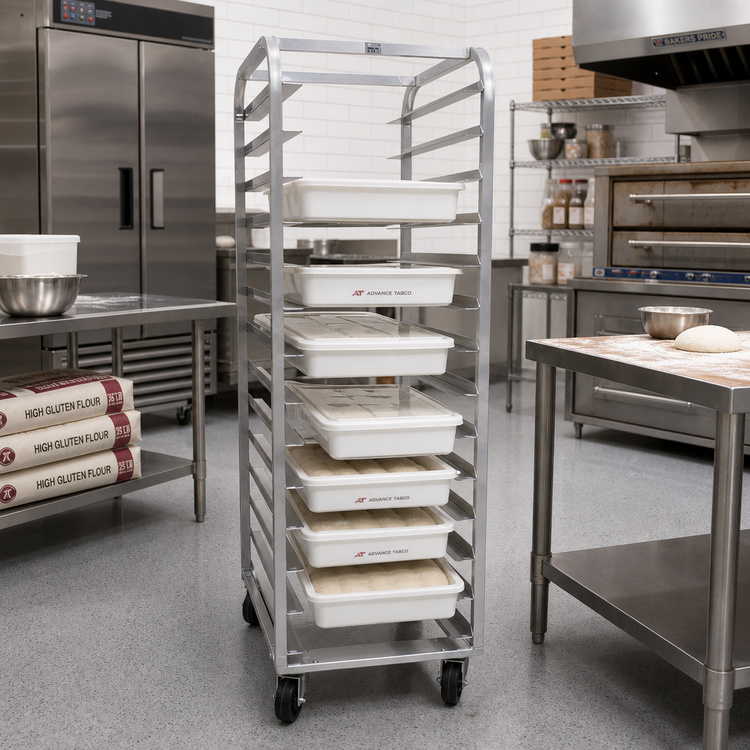 Product image #2 for Advance Tabco End-Loading Pizza Dough Box Rack with Open Sides, 14-Box Capacity, Aluminum