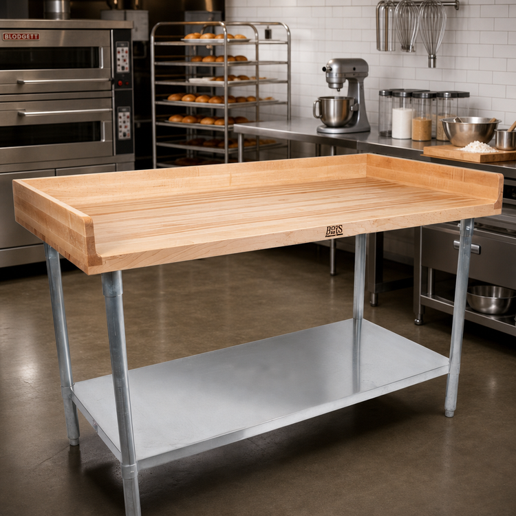 Product image #2 for John Boos DNS05A 108 x 24 Inch Baker's Top Wood Work Table with Galvanized Base and Adjustable Undershelf