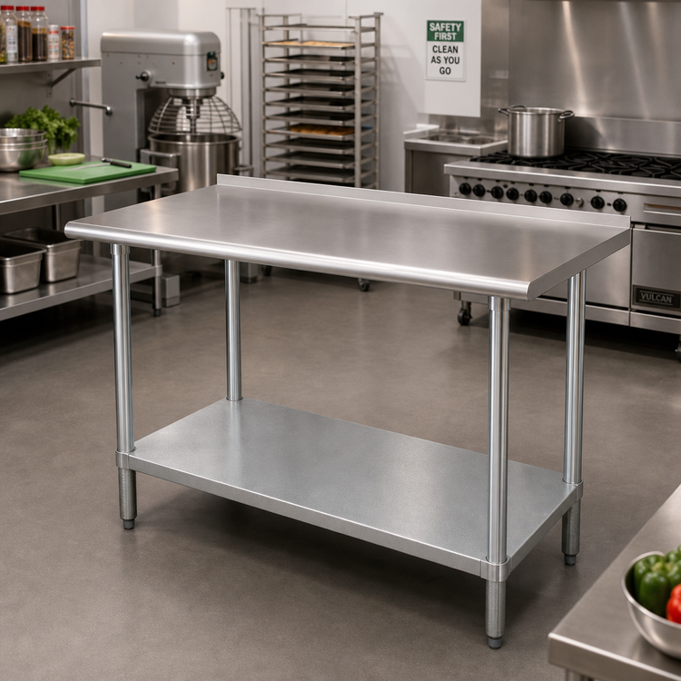 Product image #2 for Advance Tabco 60 Inch x 36 Inch 14 Gauge 304 Stainless Steel Work Table with 1-1/2 Inch Rear Up-Turn and Galvanized Undershelf