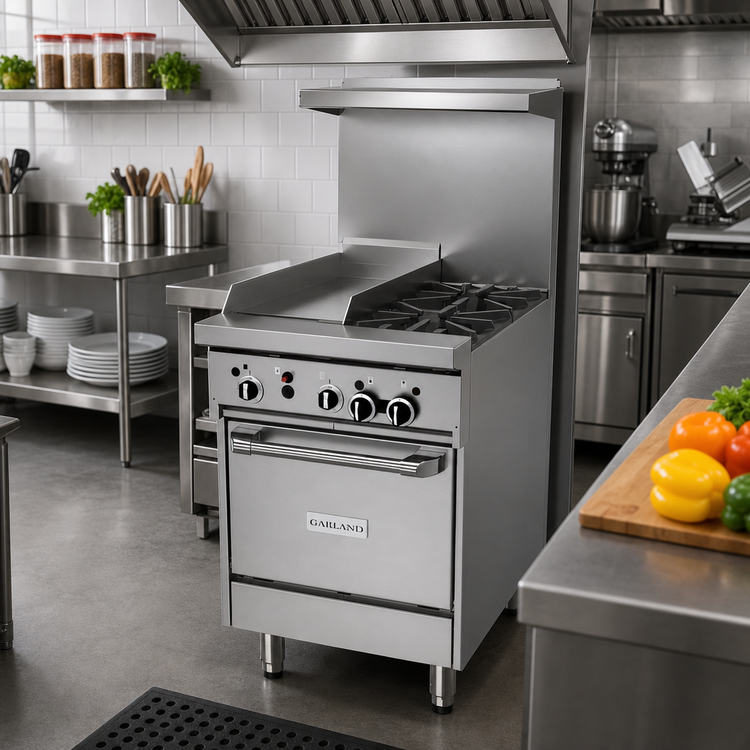 Product image #2 for Garland GF Starfire Pro Series 24 Inch Gas Restaurant Range with 2 Open Burners, 12 Inch Thermostatic Griddle, and Space-Saver Oven