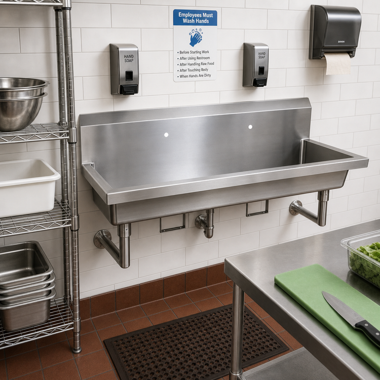 Product image #2 for BK Resources Two Station Wall Mounted 304 Stainless Steel Hand Wash Sink, 60 Inch Wide
