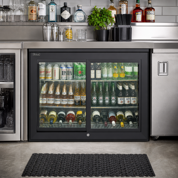 Product image #3 for Perlick SDBR48 Two-Section Remote Refrigerated Back Bar Storage Cabinet with Locking Sliding Glass Doors, 48 Inch Wide