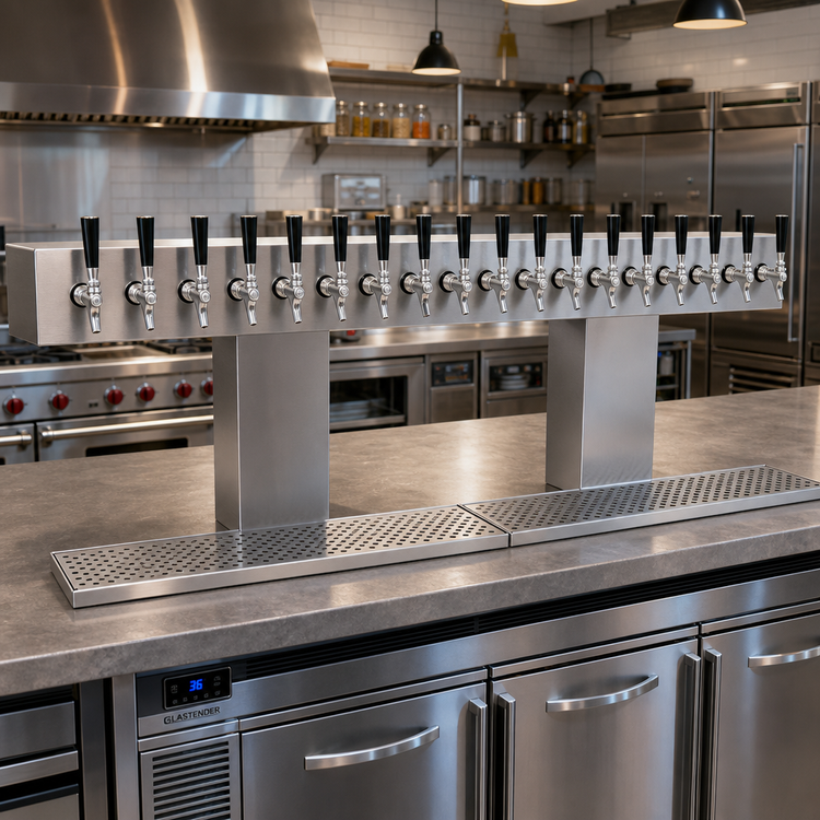 Product image #2 for Glastender Double-Column Countertop Air-Cooled Bridge Draft Dispensing Tower with 18 Stainless Steel Faucets