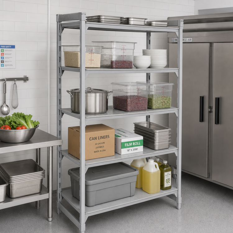 Product image #3 for Cambro Camshelving Premium 5-Shelf Solid Stationary Starter Unit, 24" D x 60" L x 84" H, Speckled Gray