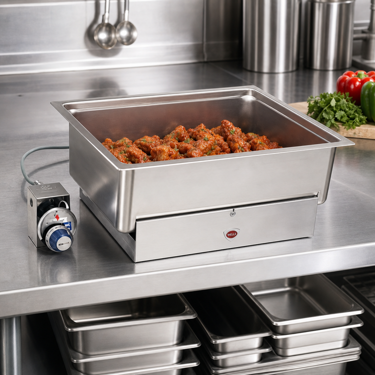 Product image #2 for Wells SS-206TD Built-In Electric Hot Food Well with Drain, Top-Mount, 12 x 20-Inch Pan Opening