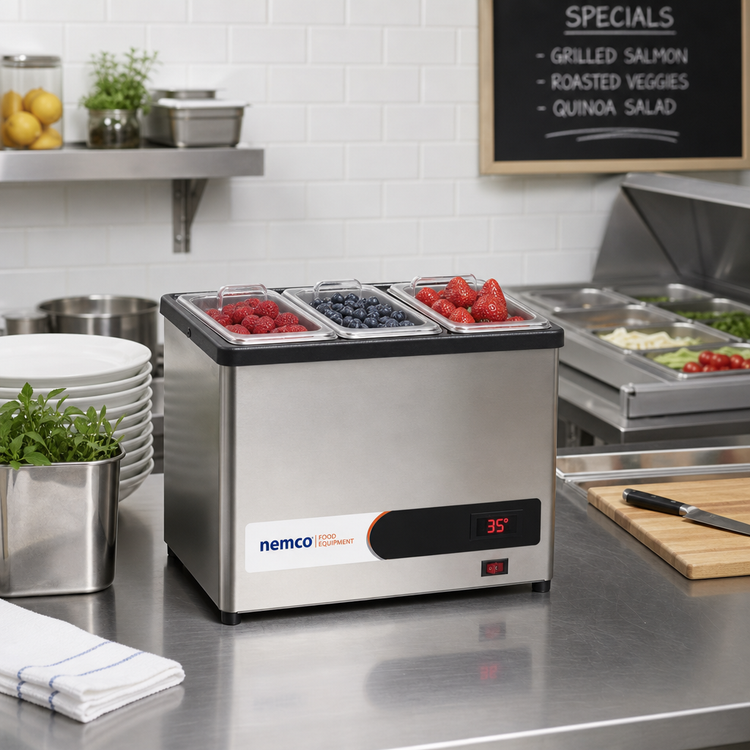 Product image #2 for Nemco 3-Section Cold Condiment Chiller with 3 x 1/9 Stainless Steel Pans and Clear Lids