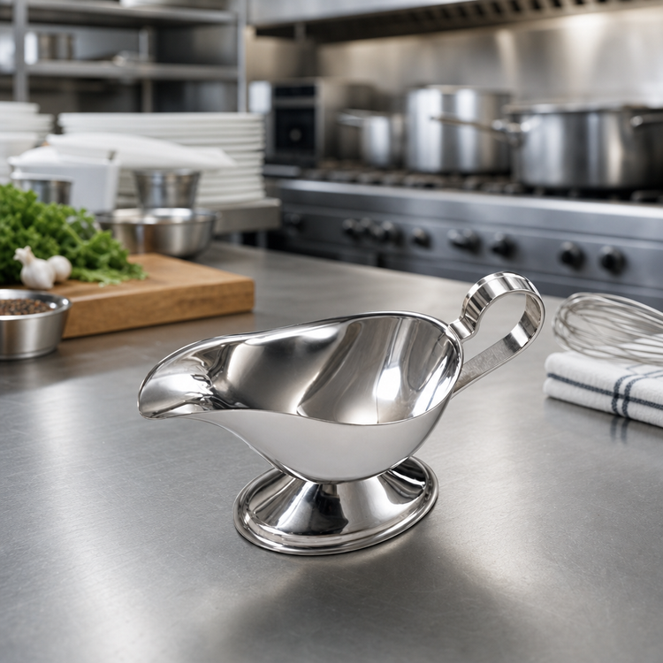 Product image #2 for American Metalcraft 3 oz Stainless Steel Gravy Boat with Flat Loop Handle and Tapered Spout