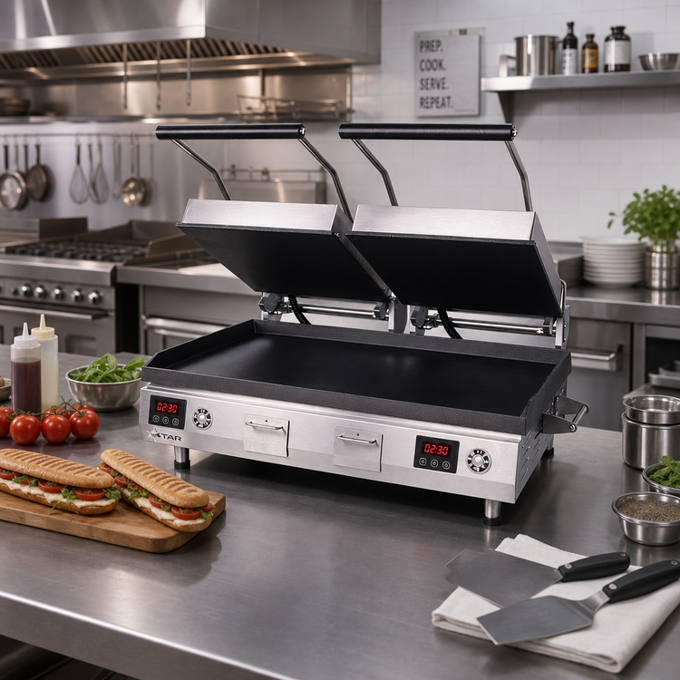 Product image #2 for Star Pro-Max 2.0 28-Inch Countertop Panini Sandwich Grill with Smooth Cast Iron Plates, Counter-Balance Hinge, and Digital Timer