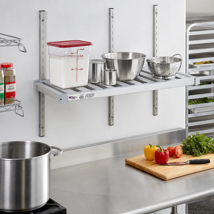 Product image #3 for New Age Adjust-A-Shelf T-Bar Series Wall-Mounted Shelf, 48-Inch W x 20-Inch D, Aluminum